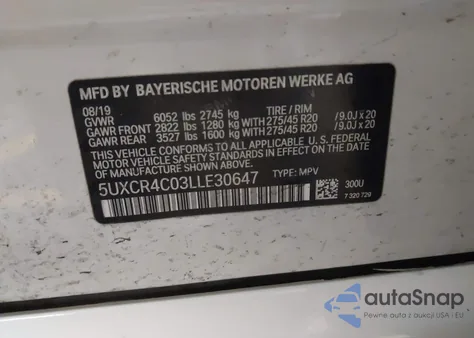 2020 BMW X5 Sdrive40I z USA, uszkodzony, nr VIN 5UXCR4C03LLE30647